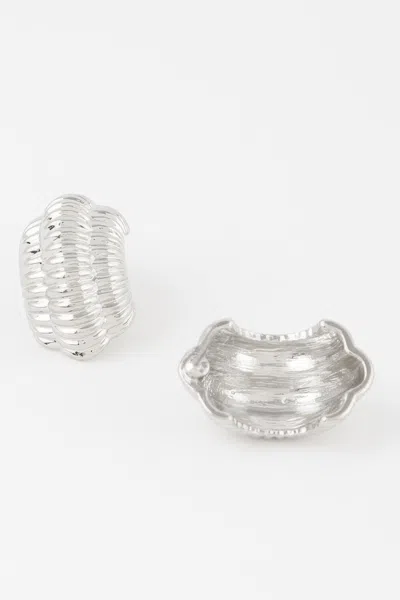 Fashnzfab Thin Ribbed Hoop Earrings In Silver