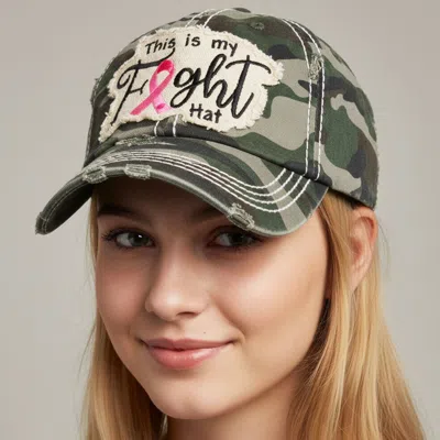 Fashnzfab This Is My Fight Hat Message Pink Ribbon Accented Camouflage Patterned Vintage Baseball Cap In Green