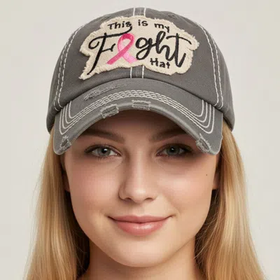 Fashnzfab This Is My Fight Hat Message Pink Ribbon Accented Vintage Baseball Cap In Gray