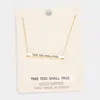 Fashnzfab 'this Too Shall Pass' Horizontal Metal Bar Pendant Necklace In Gold