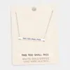 Fashnzfab 'this Too Shall Pass' Horizontal Metal Bar Pendant Necklace In Silver