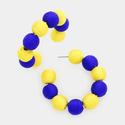 Fashnzfab Thread Ball Open Hoop Earrings - Blue, Multi, Yellow
