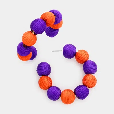 Fashnzfab Thread Ball Open Hoop Earrings - Multi, Orange, Purple