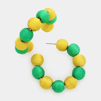 Fashnzfab Thread Ball Open Hoop Earrings - Multi In Green