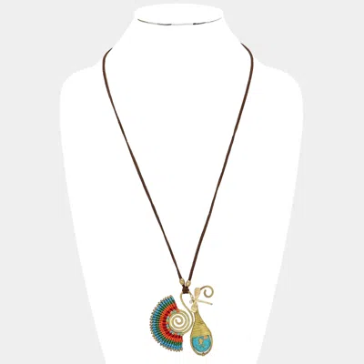 Fashnzfab Thread Coiled Fan Swirl Metal Wire Drop Necklace In Green