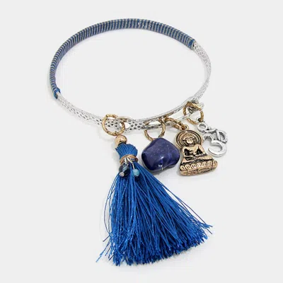 Fashnzfab Thread Tassel & Metal Feather Charm Hook Bracelet In Multi