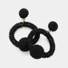Fashnzfab Thread Wrapped Ball Accented Seed Beaded Open Circle Dangle Earrings - Black, Gold In Black