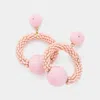 Fashnzfab Thread Wrapped Ball Accented Seed Beaded Open Circle Dangle Earrings - Gold, Pink In Pink