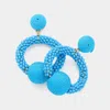 Fashnzfab Thread Wrapped Ball Accented Seed Beaded Open Circle Dangle Earrings - Gold, Turquoise In Blue