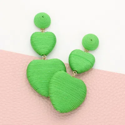 Fashnzfab Thread Wrapped Double Heart Dropdown Earrings - Green
