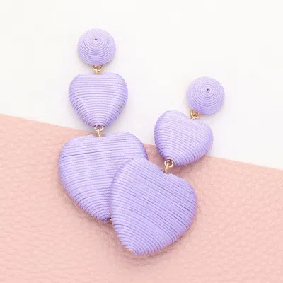 Fashnzfab Thread Wrapped Double Heart Dropdown Earrings - Lavender In Blue
