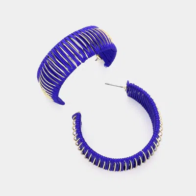 Fashnzfab Thread Wrapped Hoop Earrings - Royal Blue