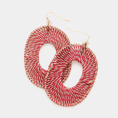 Fashnzfab Thread Wrapped Open Oval Dangle Earrings - Pink