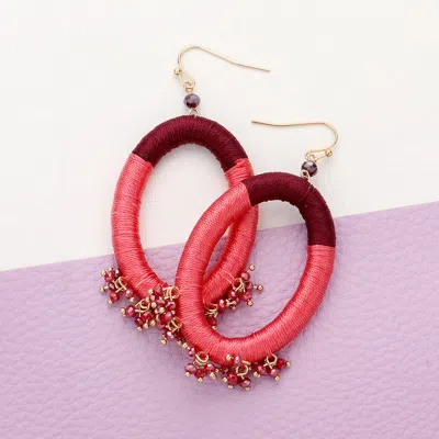 Fashnzfab Thread Wrapped Open Oval Faceted Bead Cluster Dangle Earrings - Burgundy In Pink