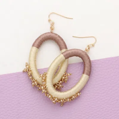 Fashnzfab Thread Wrapped Open Oval Faceted Bead Cluster Dangle Earrings In Gold