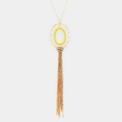 Fashnzfab Thread Wrapped Oval Hoop Long Drop Chain Tassel Necklace In Gold