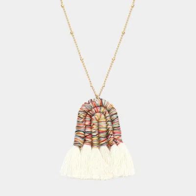 Fashnzfab Thread Wrapped Pointed Tassel Pendant Long Necklace In Gold
