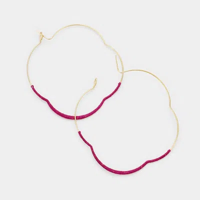 Fashnzfab Thread Wrapped Quatrefoil Hoop Earrings In Pink