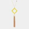 Fashnzfab Thread Wrapped Square Hoop Drop Chain Tassel Necklace In Gold
