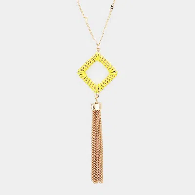 FASHNZFAB THREAD WRAPPED SQUARE HOOP DROP CHAIN TASSEL NECKLACE