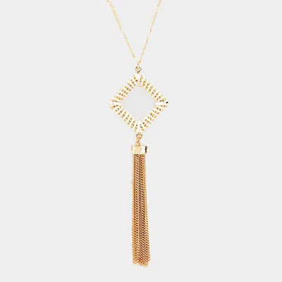 Fashnzfab Thread Wrapped Square Hoop Drop Chain Tassel Necklace In Gold