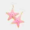 Fashnzfab Thread Wrapped Star Dangle Earrings - Pink In Gold