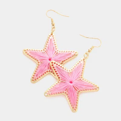 Fashnzfab Thread Wrapped Star Dangle Earrings - Pink In Gold