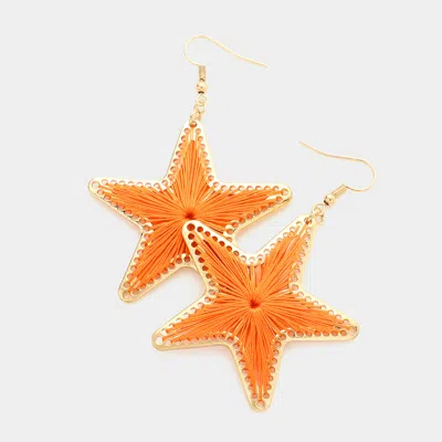 Fashnzfab Thread Wrapped Star Dangle Earrings - Orange In Gold