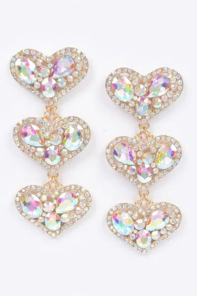 Fashnzfab Three Heart Gem Earrings In Pink