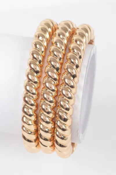 Fashnzfab Three Pieces Set Metal Bangle In Gold