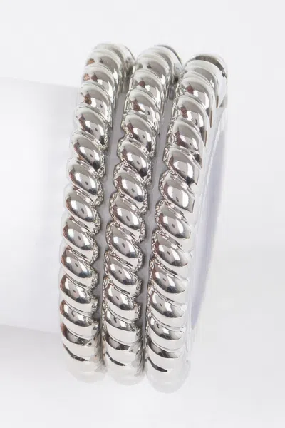 Fashnzfab Three Pieces Set Metal Bangle In Silver