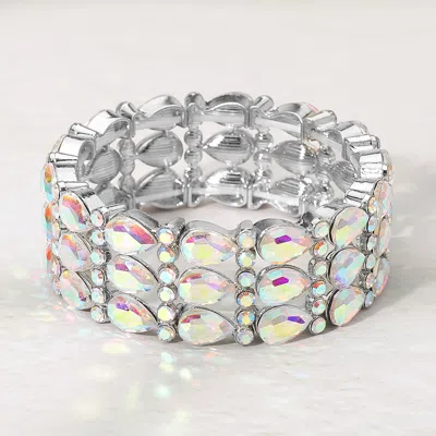 Fashnzfab Three-row Teardrop Gem Beaded Stretch Evening Bracelet In Multi