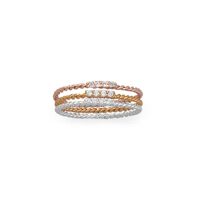Fashnzfab Three Times The Charm! Set Of Three Cz Rings In Silver