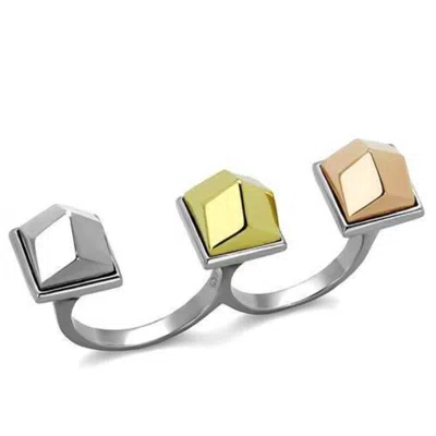 Fashnzfab Three Tone (ip Gold & Ip Rose Gold & High Polished) Stainless Steel Ring With No Stone In Multi