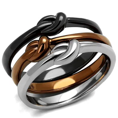 Fashnzfab Three Tone (ip Light Coffee & Ip Light Black & High Polished) Stainless Steel Ring With No Stone In Gold