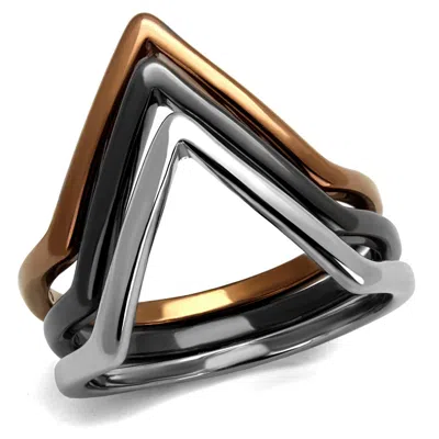 Fashnzfab Three Tone (ip Light Coffee & Ip Light Black & High Polished) Stainless Steel Ring With No Stone In Multi