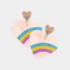 Fashnzfab Three Tone Pointed Celluloid Acetate Heart Dangle Earrings - Pink In Multi