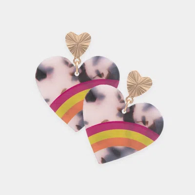 Fashnzfab Three Tone Pointed Celluloid Acetate Heart Dangle Earrings In Gray