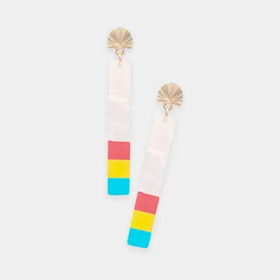 Fashnzfab Three Tone Pointed Celluloid Acetate Rectangle Dangle Earrings - Ivory In Multi