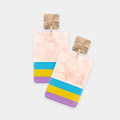 Fashnzfab Three Tone Pointed Celluloid Acetate Rectangle Dangle Earrings - Pink