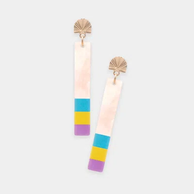 Fashnzfab Three Tone Pointed Celluloid Acetate Rectangle Dangle Earrings - Pink In Multi
