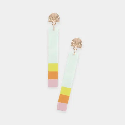 Fashnzfab Three Tone Pointed Celluloid Acetate Rectangle Dangle Earrings In Green