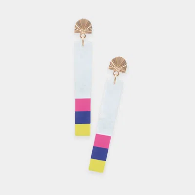 Fashnzfab Three Tone Pointed Celluloid Acetate Rectangle Dangle Earrings In White
