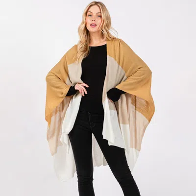 Fashnzfab Three Tones Ruana Poncho In Gold