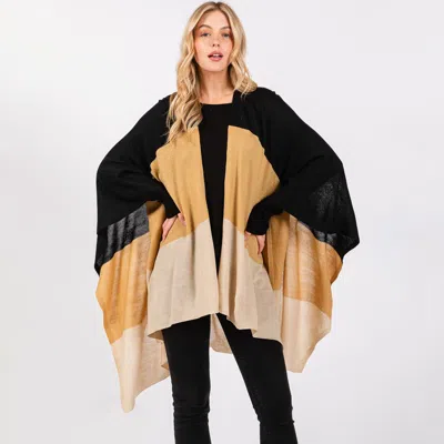 Fashnzfab Three Tones Ruana Poncho In Multi