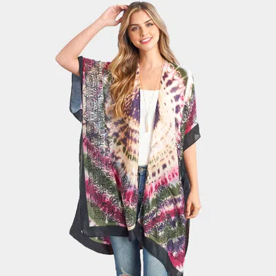 Fashnzfab Tie Dye Boho Printed Cover Up Kimono Poncho In Multi