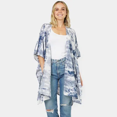 Fashnzfab Tie Dye Cover Up Kimono Poncho In Blue