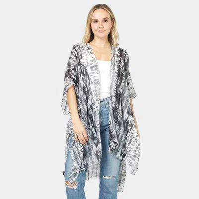 Fashnzfab Tie Dye Cover Up Kimono Poncho In Gray