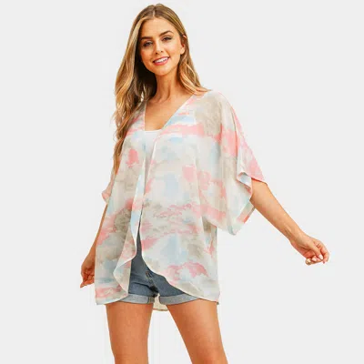 Fashnzfab Tie Dye Cover Up Kimono Poncho In Neutral