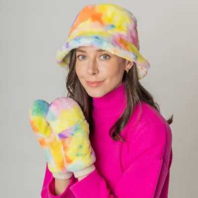 Fashnzfab Tie Dye Faux Fur Mitten Gloves In Multi